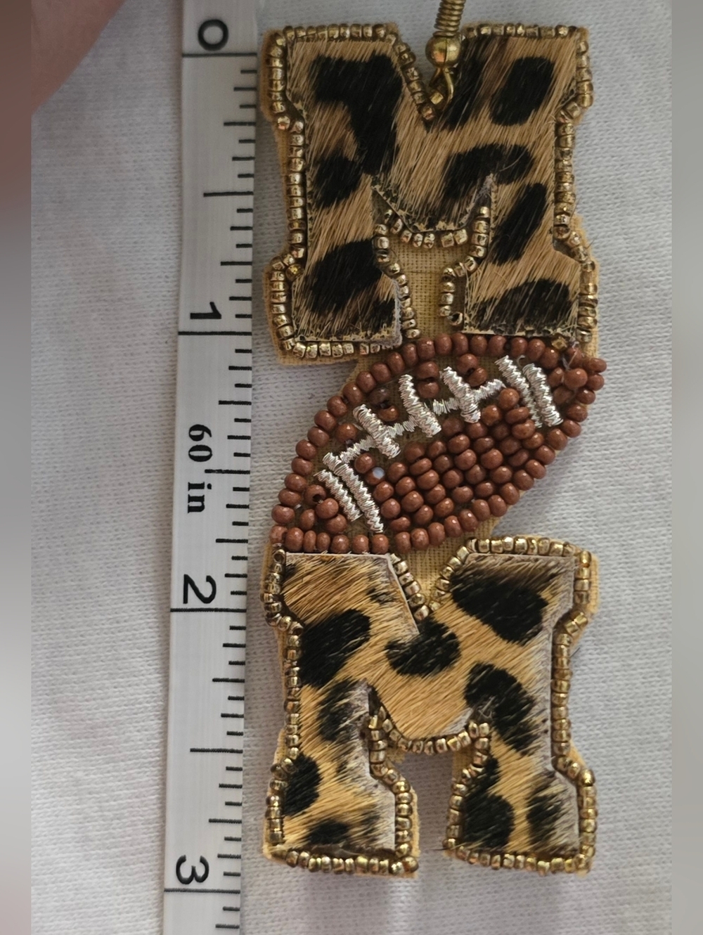 Football Earrings Leopard Beaded Game Day Drop Earrings Gold Brown 3in New - Picture 4 of 4